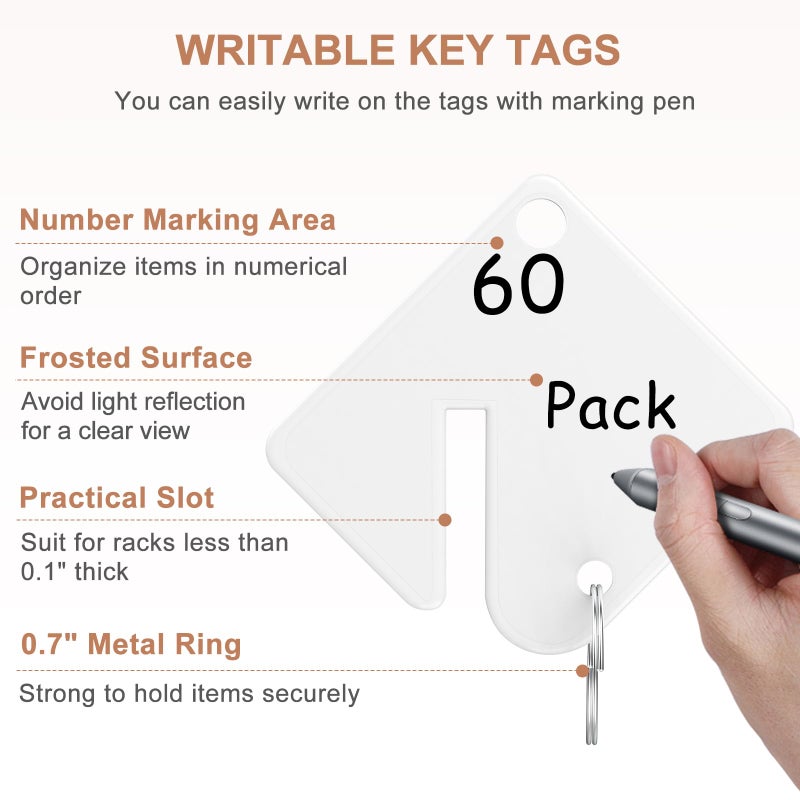 GoorDik 60 Pcs Key Tags Blank Plastic Upgrade Round Split Ring, Durable Key Identify, Bulk Key Tags for Key Cabinet 1.5 inches Square Shaped - Image 3